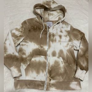 Zip Oversized Hoodie White Brown Tan With Measurements Tie-Dye Design